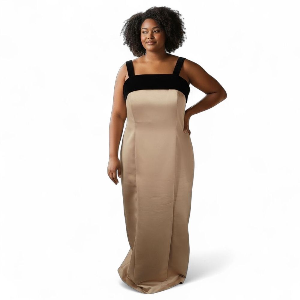 Alex Evenings Matte Gold and Black Velvet Dress Formal Vintage Plus Size 18W